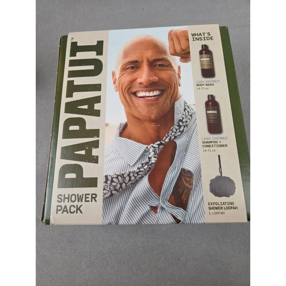 NEW! PAPATUI SHOWER PACK LUSH COCONUT SCENT BODY WASH SHAMPOO+CONDITIONER LOOFAH